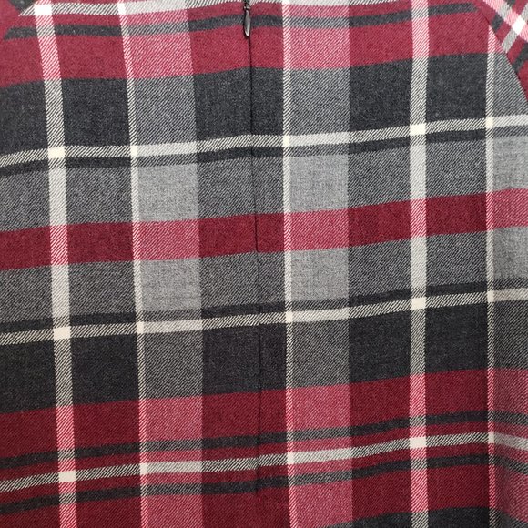 Pietro Brunelli Milano Italy Gray Maroon Plaid Bateau Wool Shift Dress Academia - Picture 9 of 16